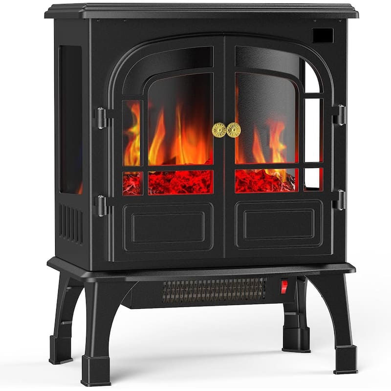 26Inch Electric Fireplace Stove , Free-Standing Infrared Fireplace Stove, Controllable 3D Flame, 1500w, 5000BTU - double door