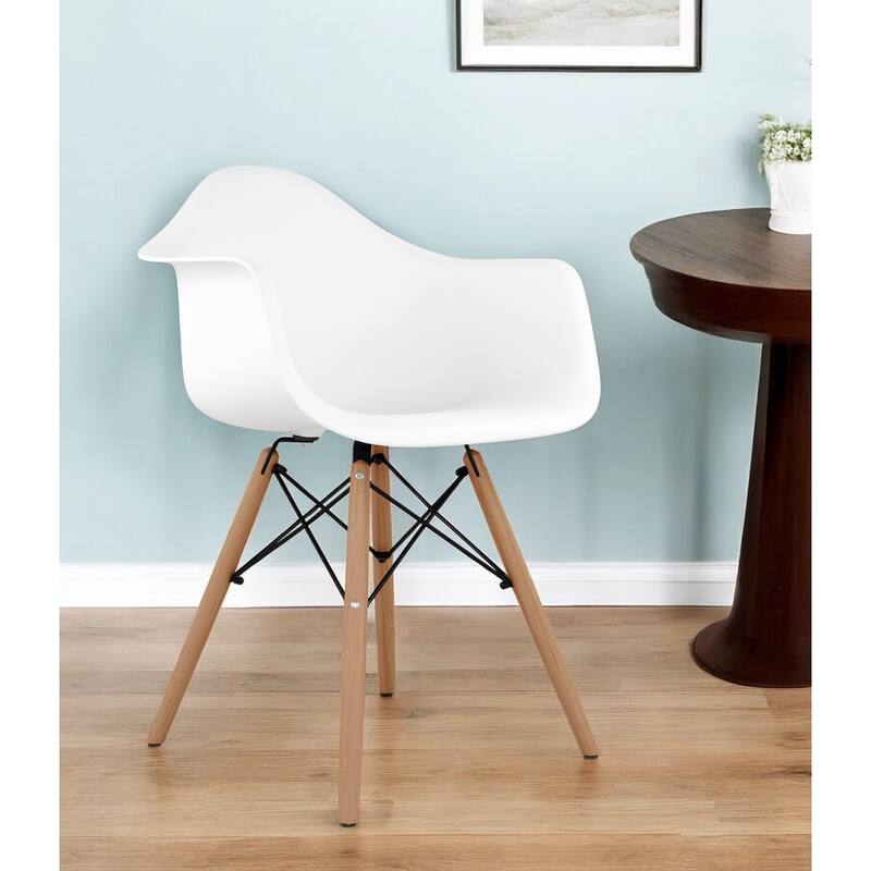 Blue And Natural Heavy Duty Plastic And Solid Wood Dining Arm Chair