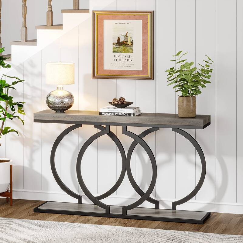 55 inch Gold Console Table, Faux Marble Entryway Table Narrow Long Sofa Table, Modern Accent Table for Living Room