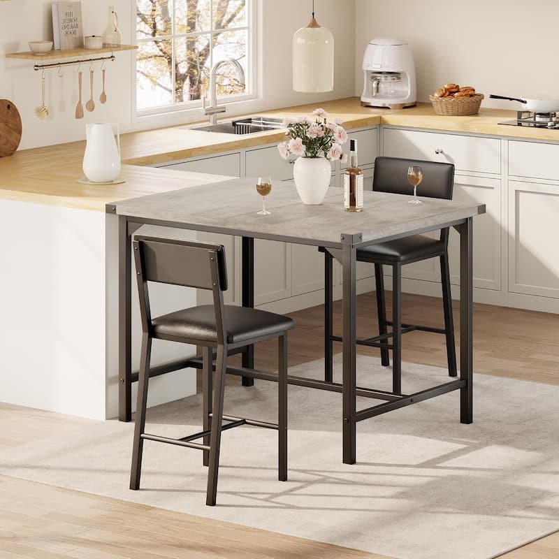 Counter Height Kitchen Dining Table Set with 2 Upholstered Bar Stools for Dining Room