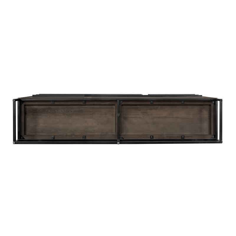 Nevada Mid-Century Modern Solid Oak Wood Buffet Sideboard Cabinet with 4 Drawers and 2 Cabinets