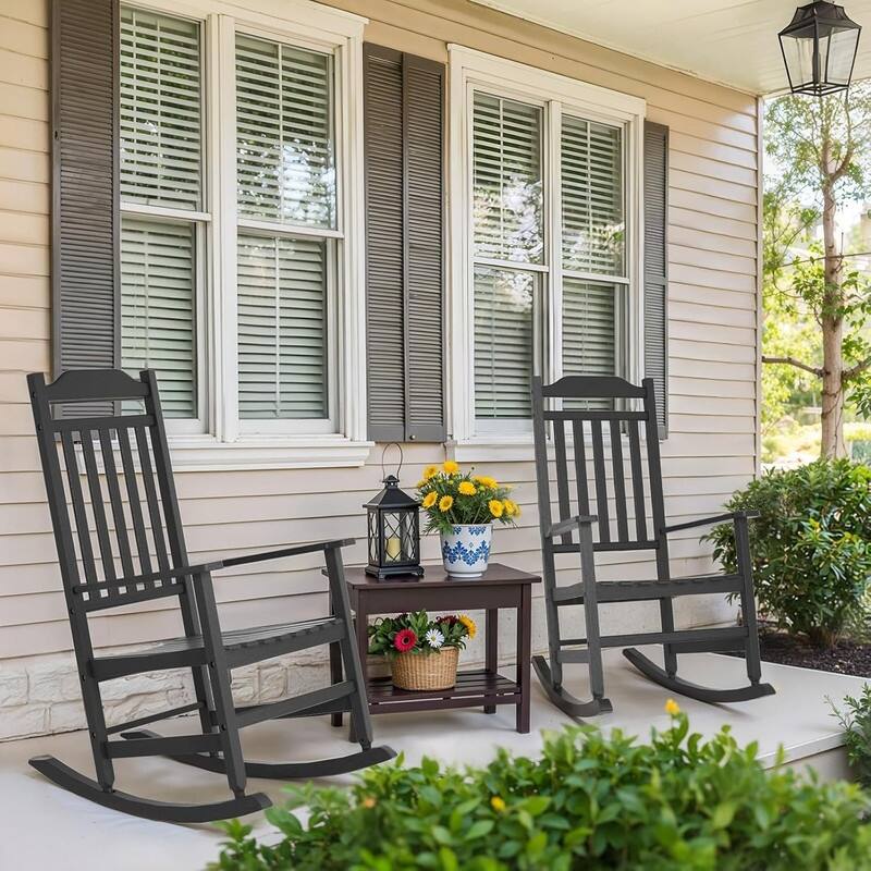 Patio Rocking Chair Outdoor ,Weather Resistant Poly Resin Oversized Porch Rocker,High Back Smooth Design,Indoor Outdoor Use
