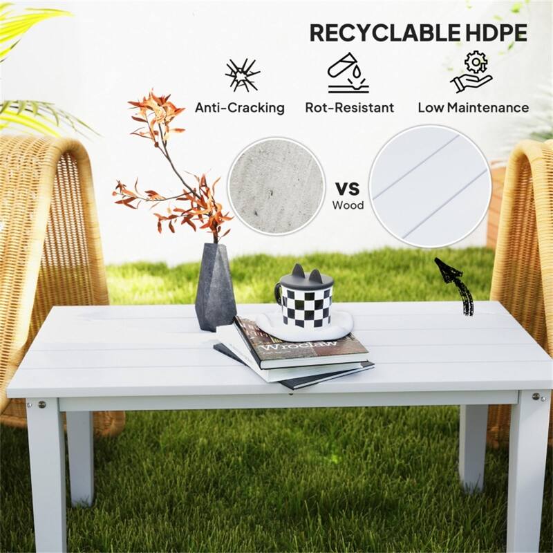 HDPE Outdoor Coffee Table with Slatted Table Top - 35.8" L x 17.3" W x 16.5" H