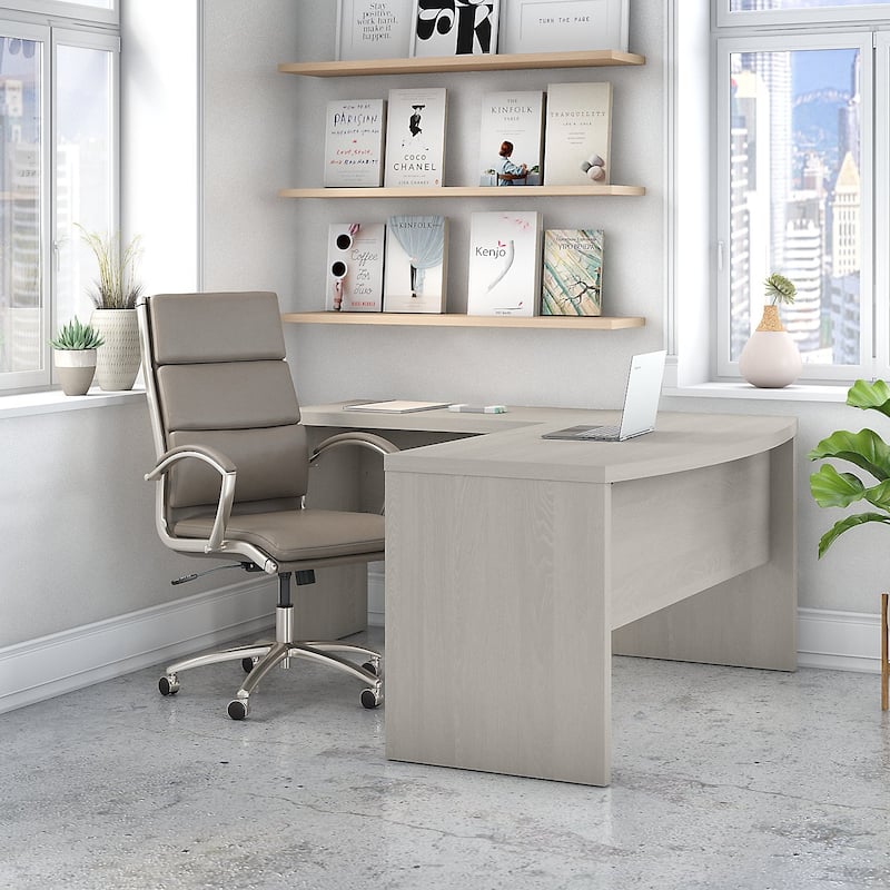 Echo L Shaped Bow Front Desk by Bush Business Furniture - Gray Sand
