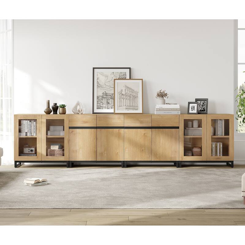 Modern Dresser with Adjustable Shelves, 4 in 1 Storage Cabinet with Glass Doors for Bedroom