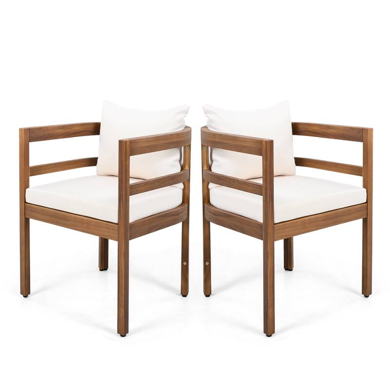 Christopher Knight Home - Ardene Modern Outdoor Solid Acacia Wood Dining Arm Chair Set with Removable Cushions & Slatted Black