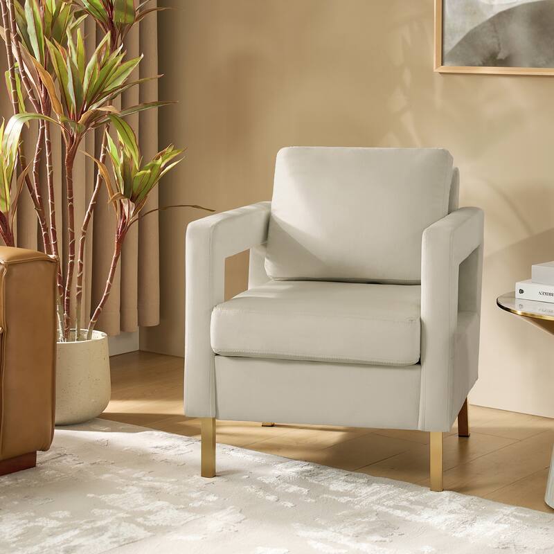 Valentina Comfy Accent Armchair with Golden Metal Legs and Removable Cushions by HULALA HOME