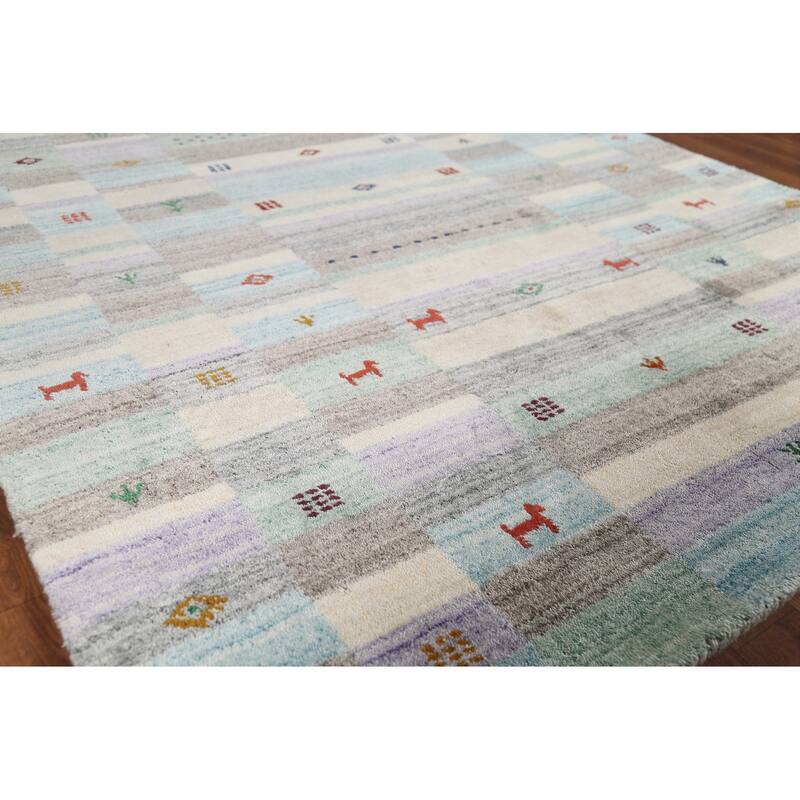 All-Over Tribal Gabbeh Indian Area Rug Hand-Knotted Wool Carpet - 4'9"x 6'6"