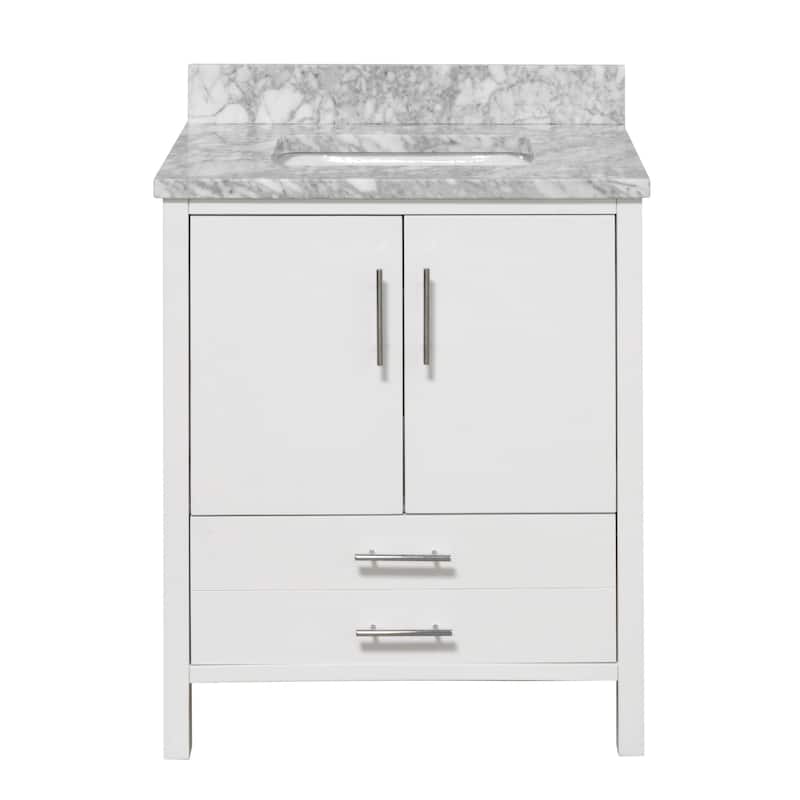 KitchenBathCollection California 30" Bathroom Vanity with Carrara Marble Top