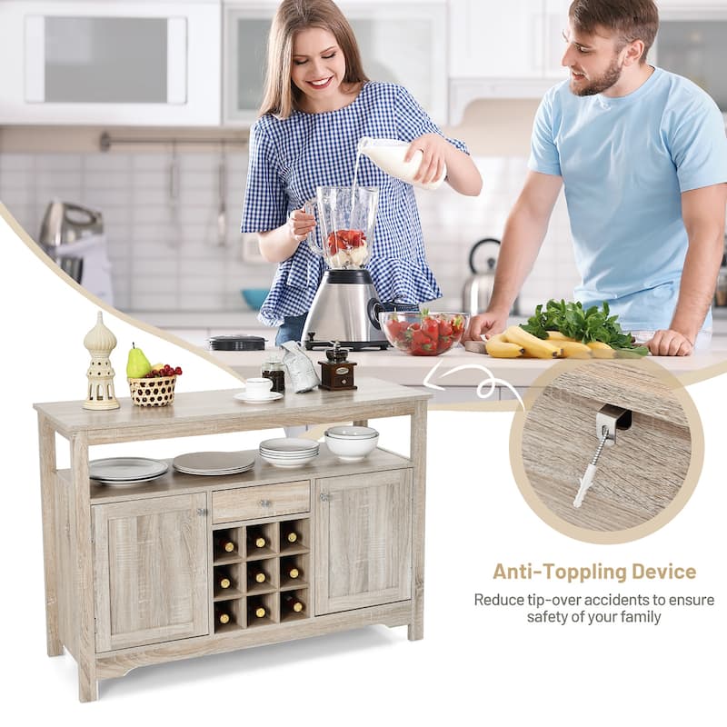 Kitchen Buffet Sideboard with Wine Rack Free Standing Storage Cabinet - See Details