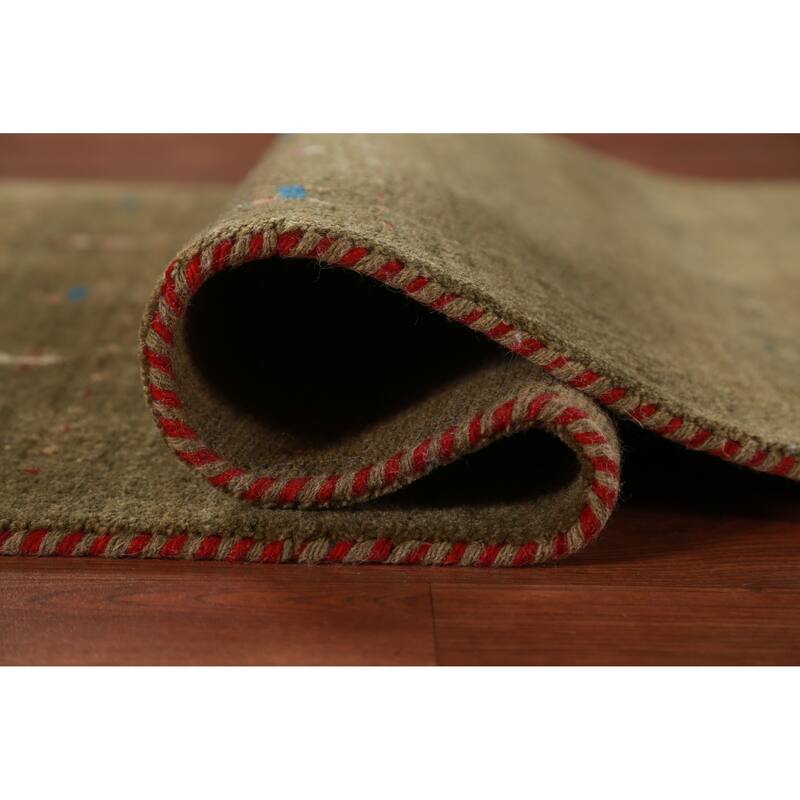 Hand Knotted Oriental 100% Wool Carpet Tribal Tribal Green Gabbeh Area Rug - 5' 3'' X 3' 0''