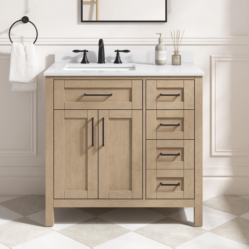 OVE Tahoe Bathroom Vanity in Sahara Birch with White Countertop