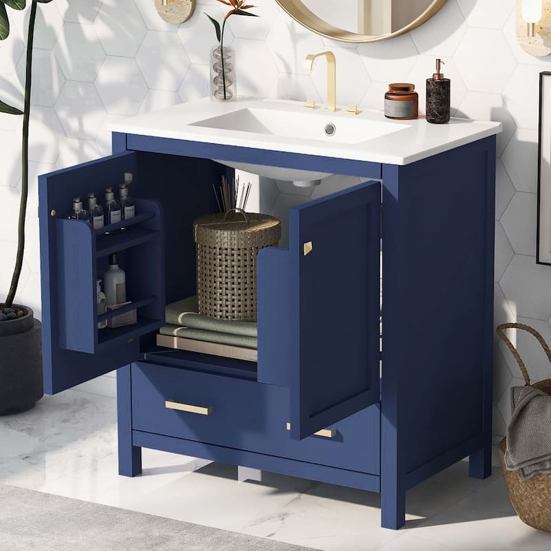 30 Inch Bathroom Vanity with Ceramic Sink - Blue