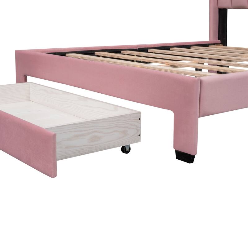 Velvet Upholstered Platform Bed with a Big Drawer,Full/Queen Size