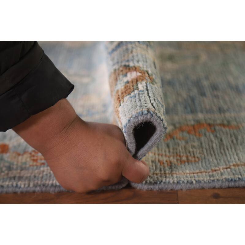 Hand Knotted Oriental 100% Wool Carpet Transitional All-Over Navy Blue & Blues Oushak Runner Rug - 9' 11'' X 2' 8''