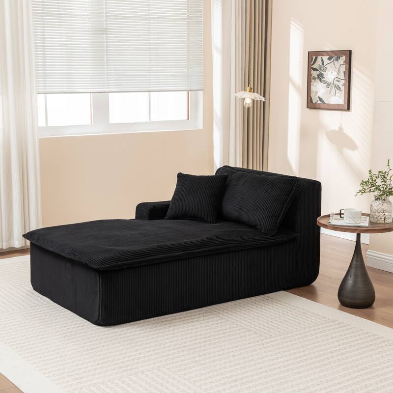 Oversized Chaise Lounge Chair, Upholstered Sofa Bed for Living Room, Corduroy Sleeper Couch Comfy Recliner Bedroom Reading Seat
