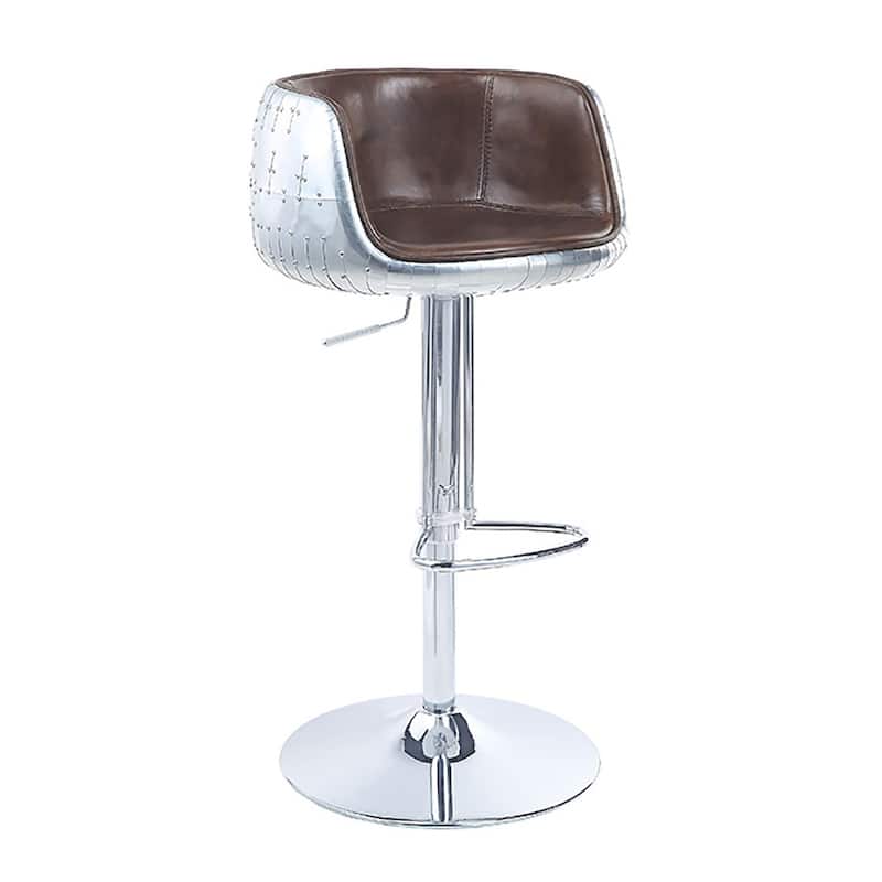 Bailee Vintage Brown and Aluminum Swivel Adjustable Stool