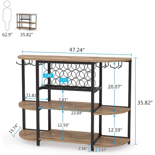 18 Bottles Wine Rack Table with Glass Holder - 47.24" W x 15.74" D x 35.82"H