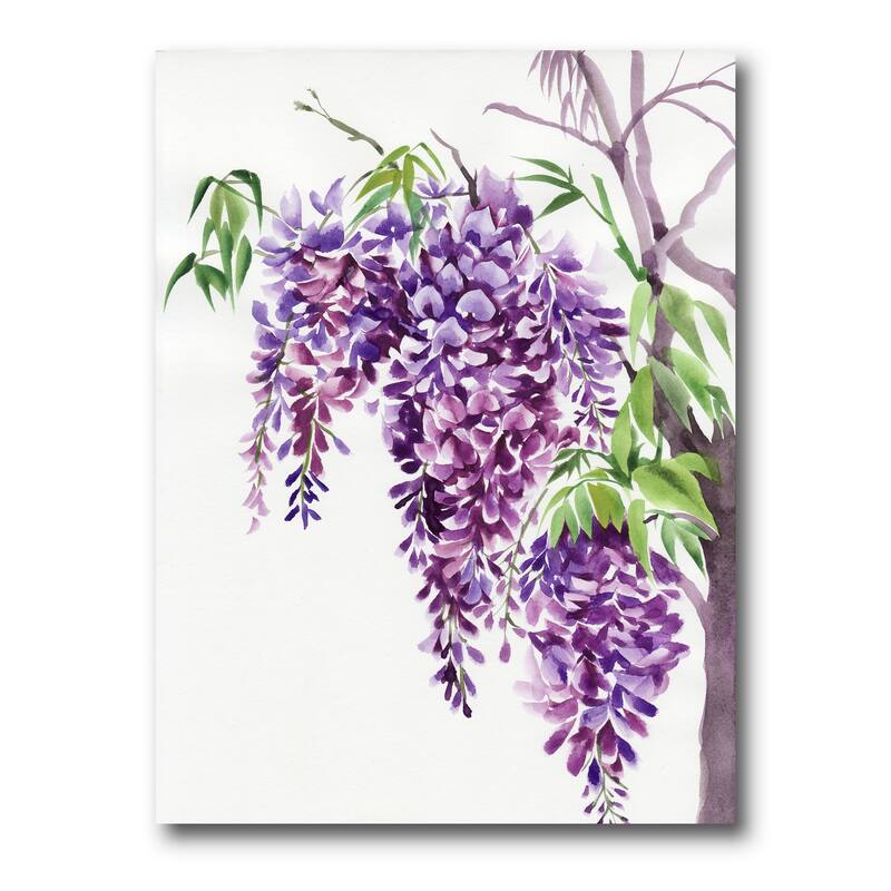 Designart "Purple Wisteria Branches" Traditional Canvas Wall Art Print