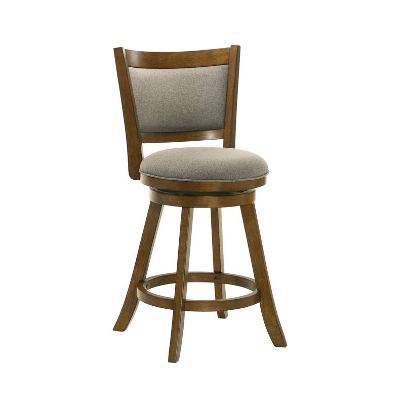 Aiden Modern Farmhouse Swivel Wood Counter Height Kitchen Bar Stool in Sepia Brown Finish with Fabric Upholstered Seat