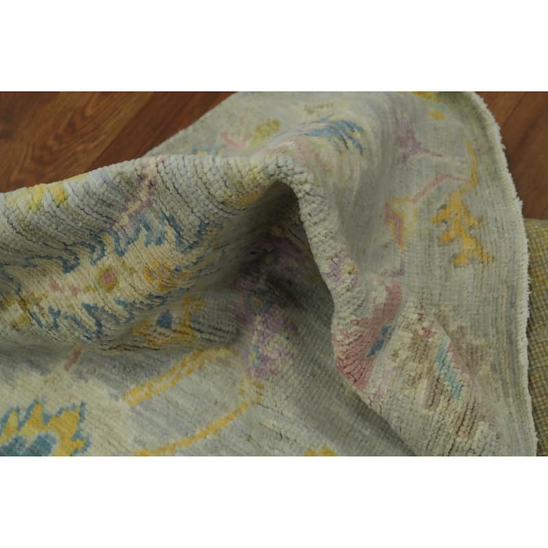 Vegetable Dye Gray Oushak Turkish Runner Rug, Floral Geometric Carpet - 11' 5'' X 3' 1''