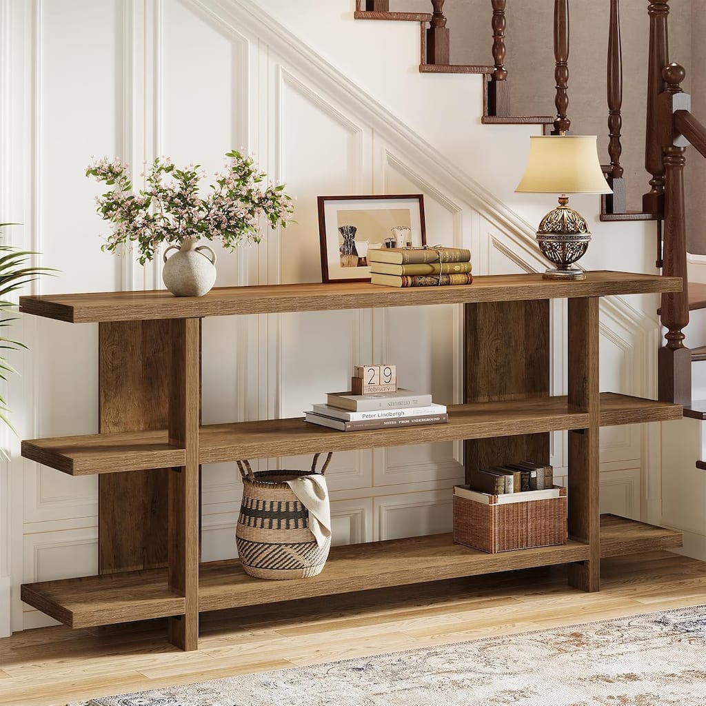 63 Inches Long Console Table, 3-Tier Entryway Table with Storage