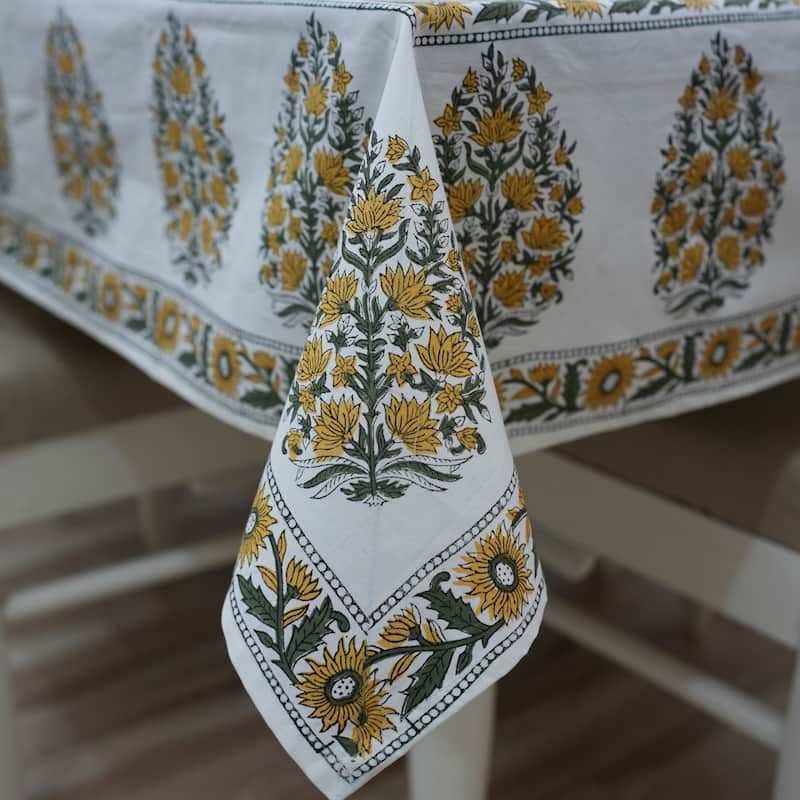 Fabdivine Handmade Block Print Cotton Brown Table Cover or Cloth Dining, Farmhouse & Kitchen Décor