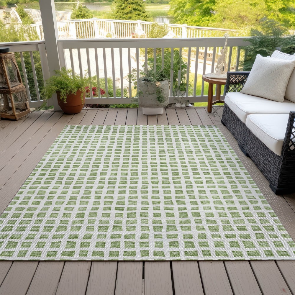 Machine Washable Indoor/ Outdoor Chantille Squares Rug
