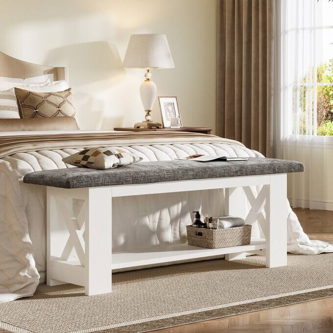 47.24" Farmhouse Dining Bench, Kitchen Table Bench with Cushion