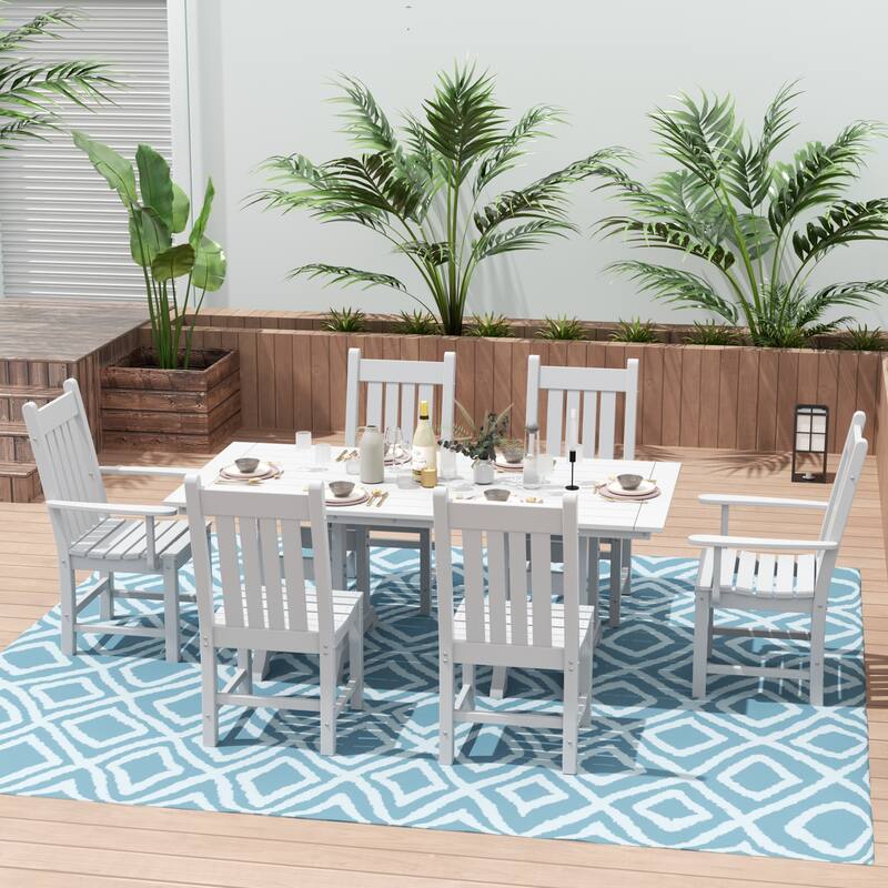Laguna Hdpe All Weather Outdoor Patio Dining Set with Rectangle Table, Side Chairs (7-Piece Set) - White