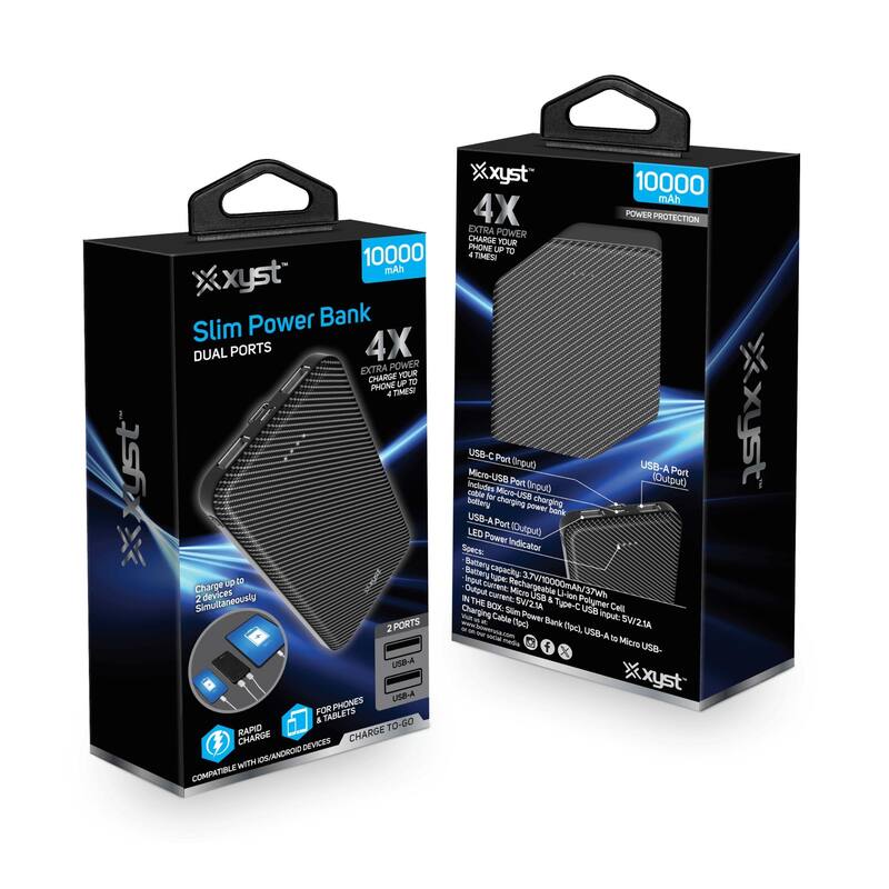 Xyst Super Slim 10000mAh Dual USB Power Bank