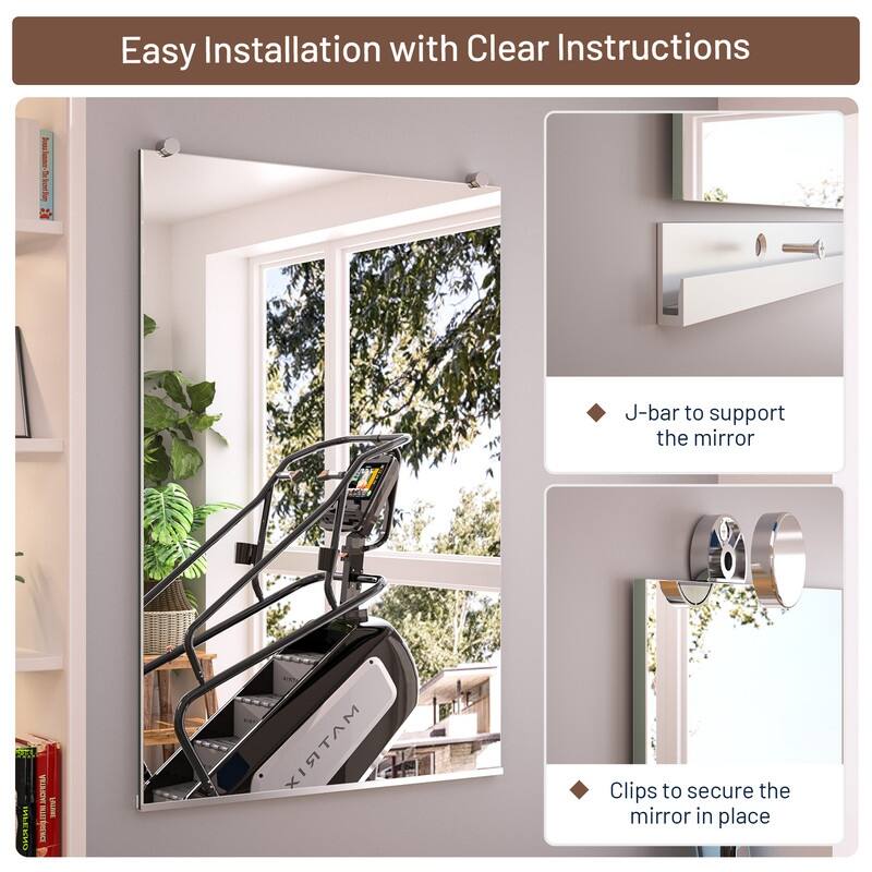 Keonjinn Frameless Tempered Glass Gym Mirror Wall Mounted for Gym, Yoga, Dance Studio