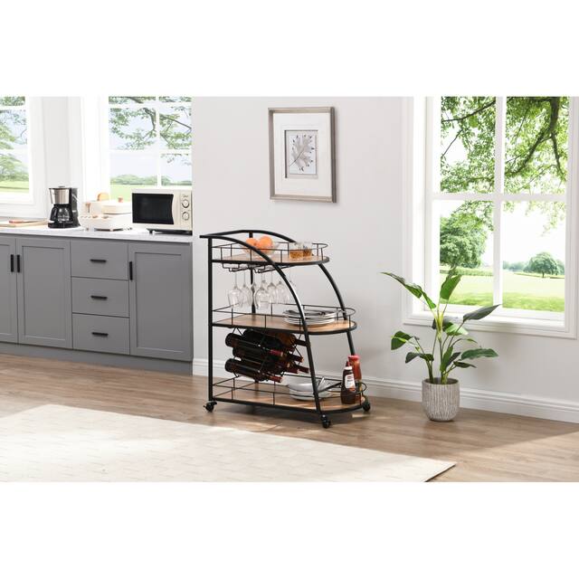 Mobile Bar Cart Serving Wine Cart with Wheels, 3-tier Metal Frame Elegant Wine Storage