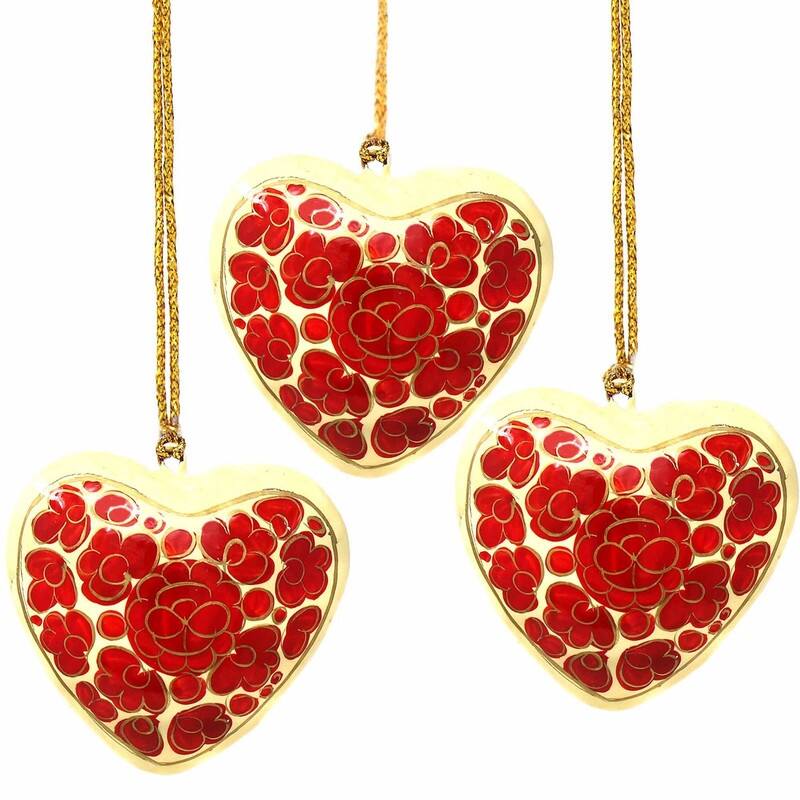 Recycled Paper Handpainted Floral Ornaments, Set of 3 (India)