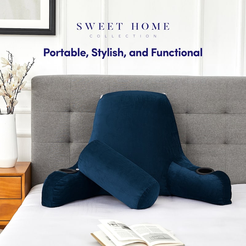 Sweet Home Collection Large Oversized Reading and Bed Rest Pillow with Cup Holders