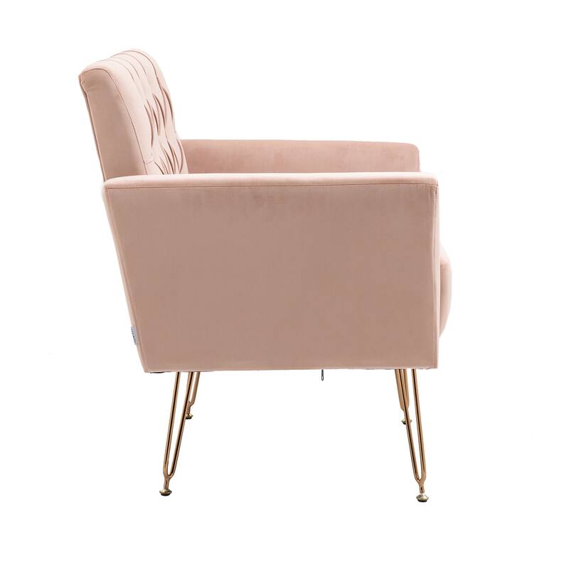 Velvet Upholstered Armchair Single Sofa Modern Tufted Reading Chairs Gold Metal Leg Wingback Chairs for Living Room Bedroom