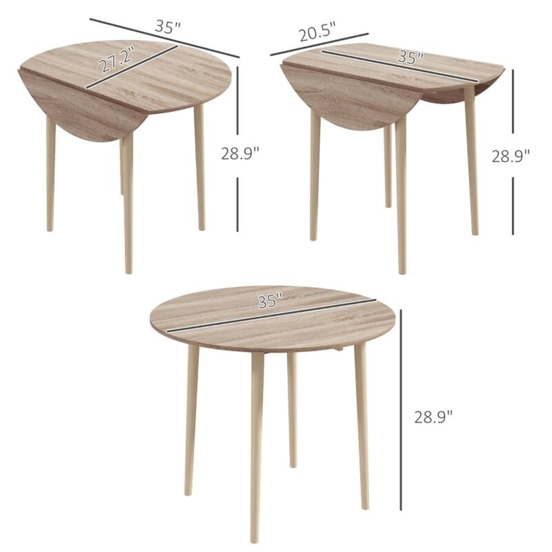 Adjustable Folding Dining Table for Four with Drop Leaf Design Pine Wood and Particleboard - 35" Dia. x 28.9" H