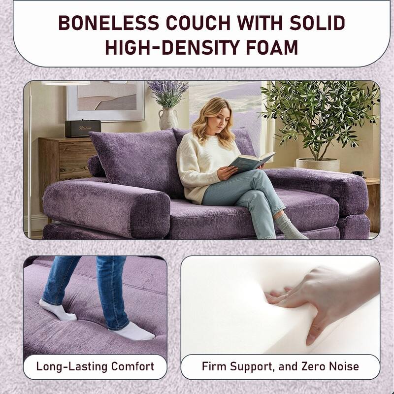 Modern Chenille Convertible Sofa Bed Queen Size Split Back Design