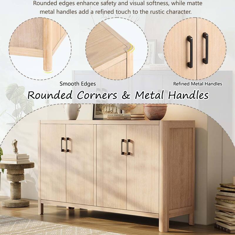 4-Door Cabinet with Smooth Rounded Corners & Refined Metal Handles