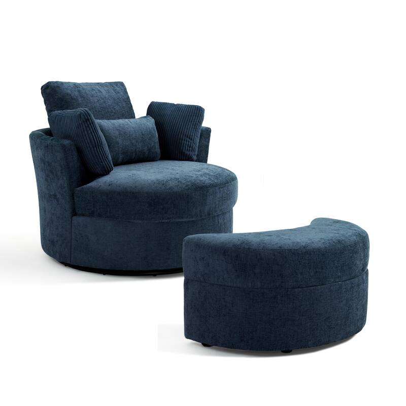 41" W Oversized Accent Barrel Swivel Chair with Moon Storage Ottoman