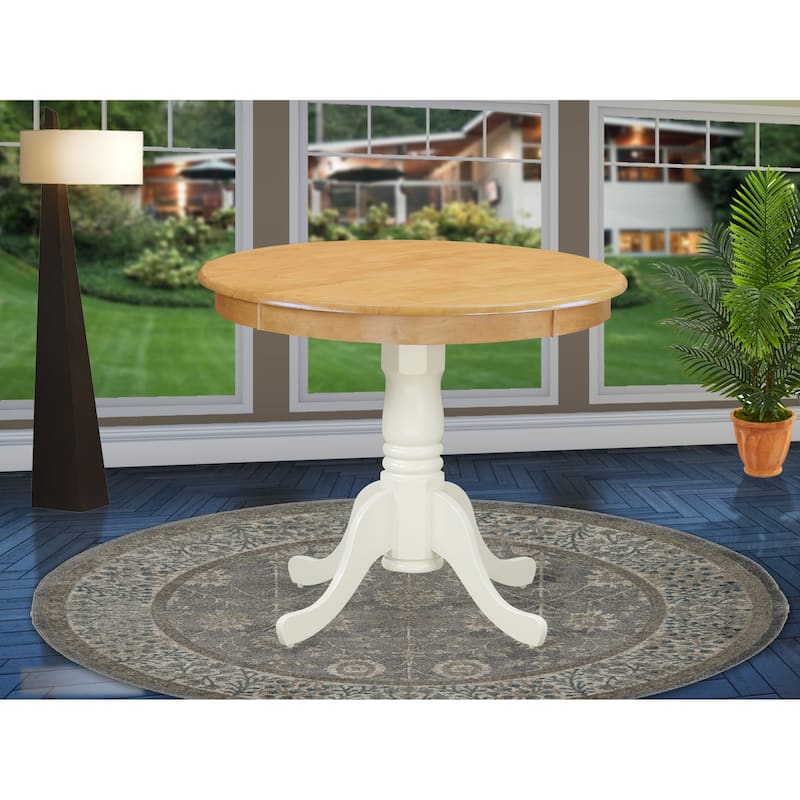 East West Furniture Antique Kitchen Dining Table - a Round Wooden Table Top with Pedestal Base, (Finish Options)