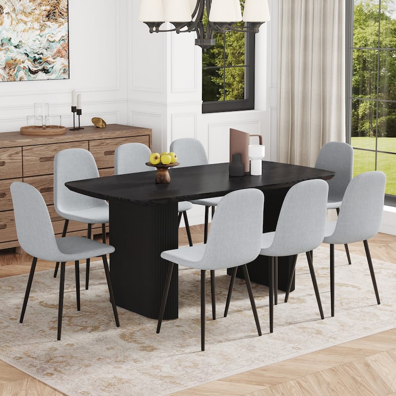 Kitchen Dining Table Set for 4/6/8, 67" Wood Table with Linen-Cotton Chairs, Stylish Dining Room Table Set for Gatherings