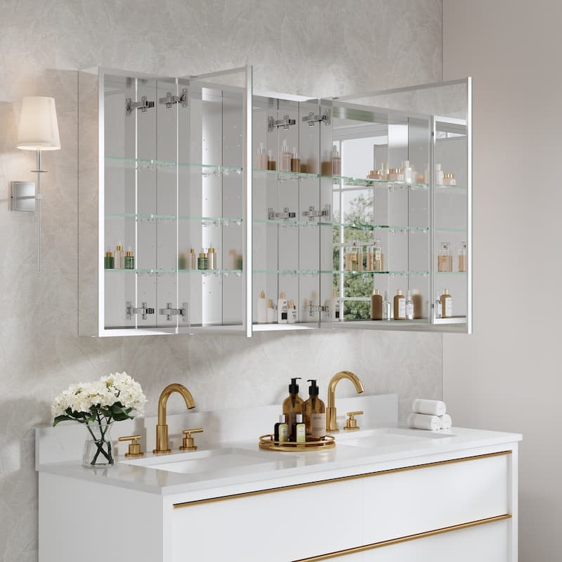 48"W X 30'H Bathroom Recessed or Surface Wall Mount Medicine Cabinet With Adjustable Glass Shelves