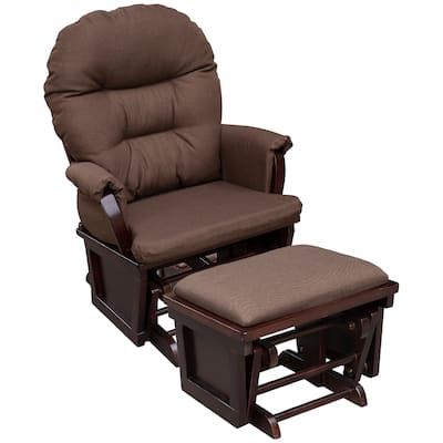 Glider Rocker Chair with Ottoman & Brown Wood Base