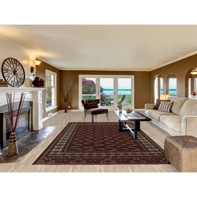 Hand Knotted Oriental 100% Wool Carpet Traditional Geometric Red Bokhara Area Rug - 11' 9'' X 7' 2''