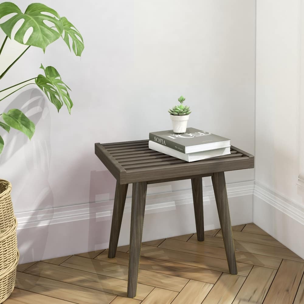 Plank and Beam Mid Century Modern Wood Square Bench