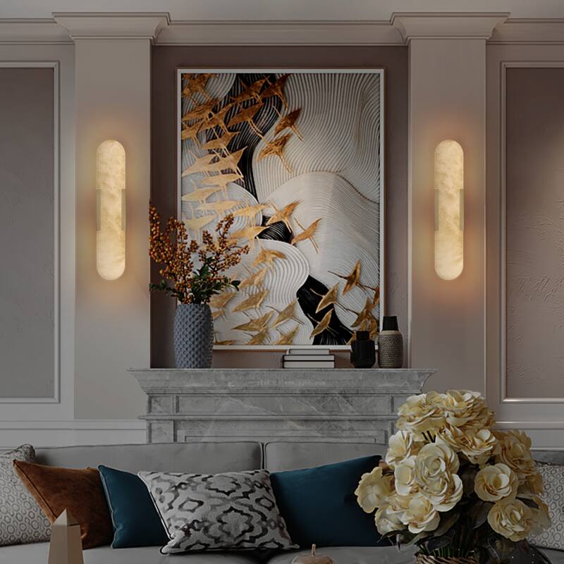 Natural Marble and Gold Wall Sconce Set of 2