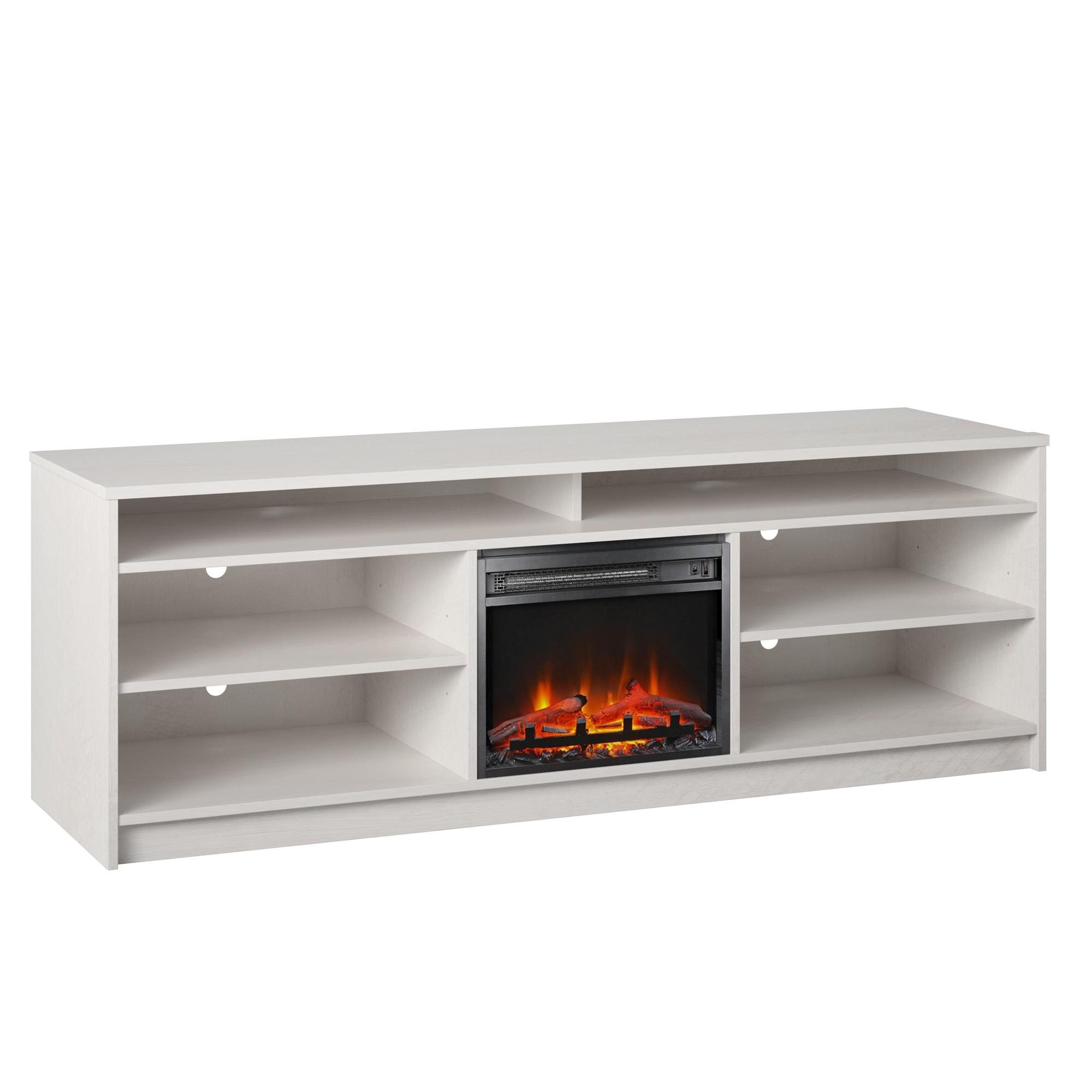 Ameriwood Home Hickory Hill 75-inch TV Stand with Electric Fireplace Insert and 6 Shelves