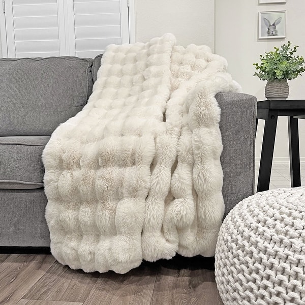The Mood Choppy Textured FauxFur Throw - Vanilla