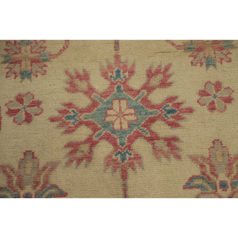 Hand Knotted Oriental 100% Wool Carpet Traditional Geometric Beige & Ivories Kazak Area Rug - 9' 6'' X 8' 3''